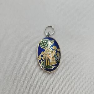 Blue and Gold Cloisonné Necklace with Vintage Little Girl Motif Retired